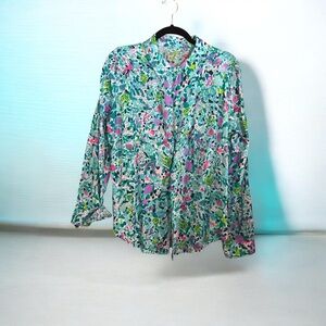 Lilly Pulitzer Sea View Linen Button Down Shirt in Multi Dive Bar Size L